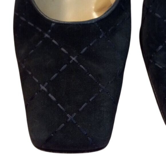 Salvatore Ferragamo Size 8 B Black Quilted Square Toe Block Heel Leather Pumps - Picture 7 of 11
